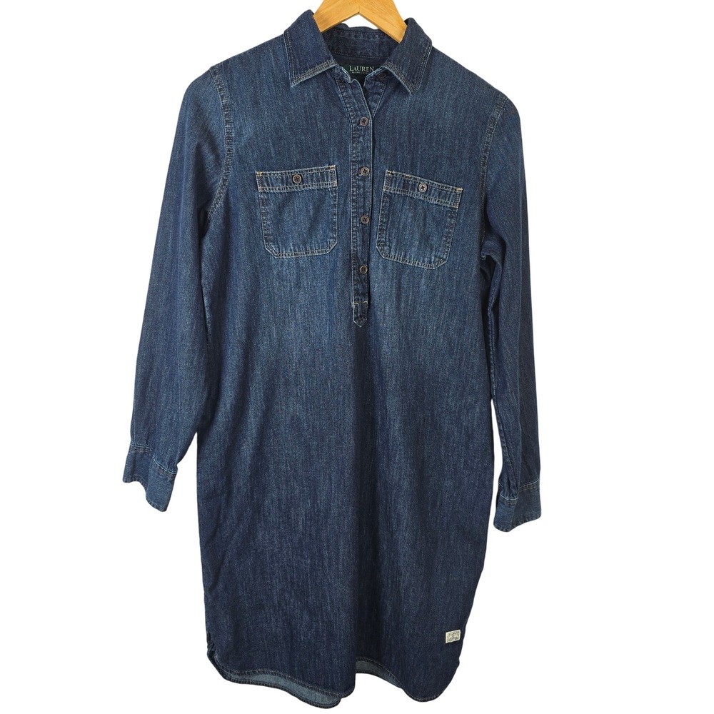 Lauren Ralph Lauren Womens‎ Denim Shirtdress Long Sleeve Collared Blue Size S